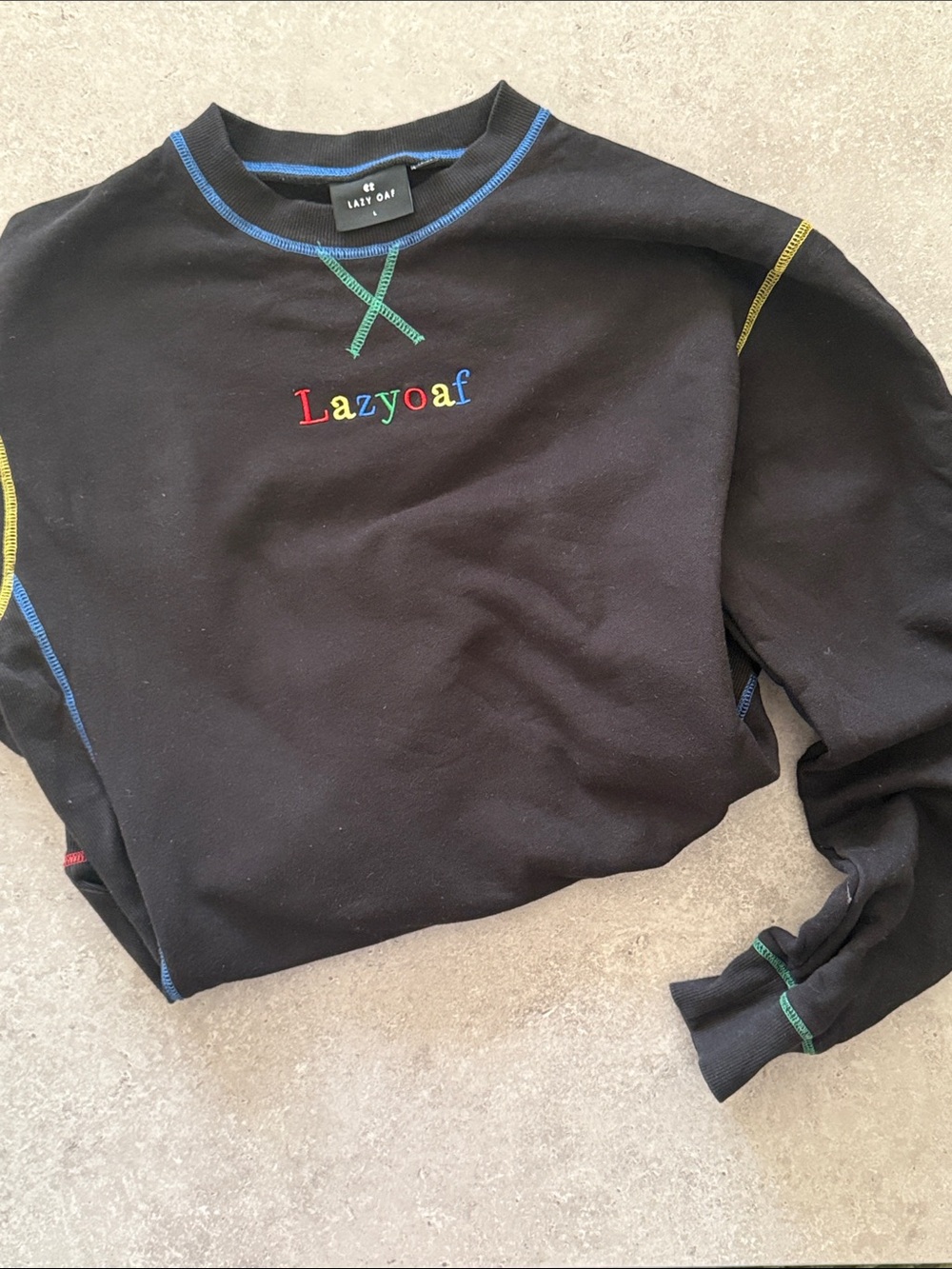 Lazy Oaf Black Sweatshirt with Multicolor Embroidered Logo